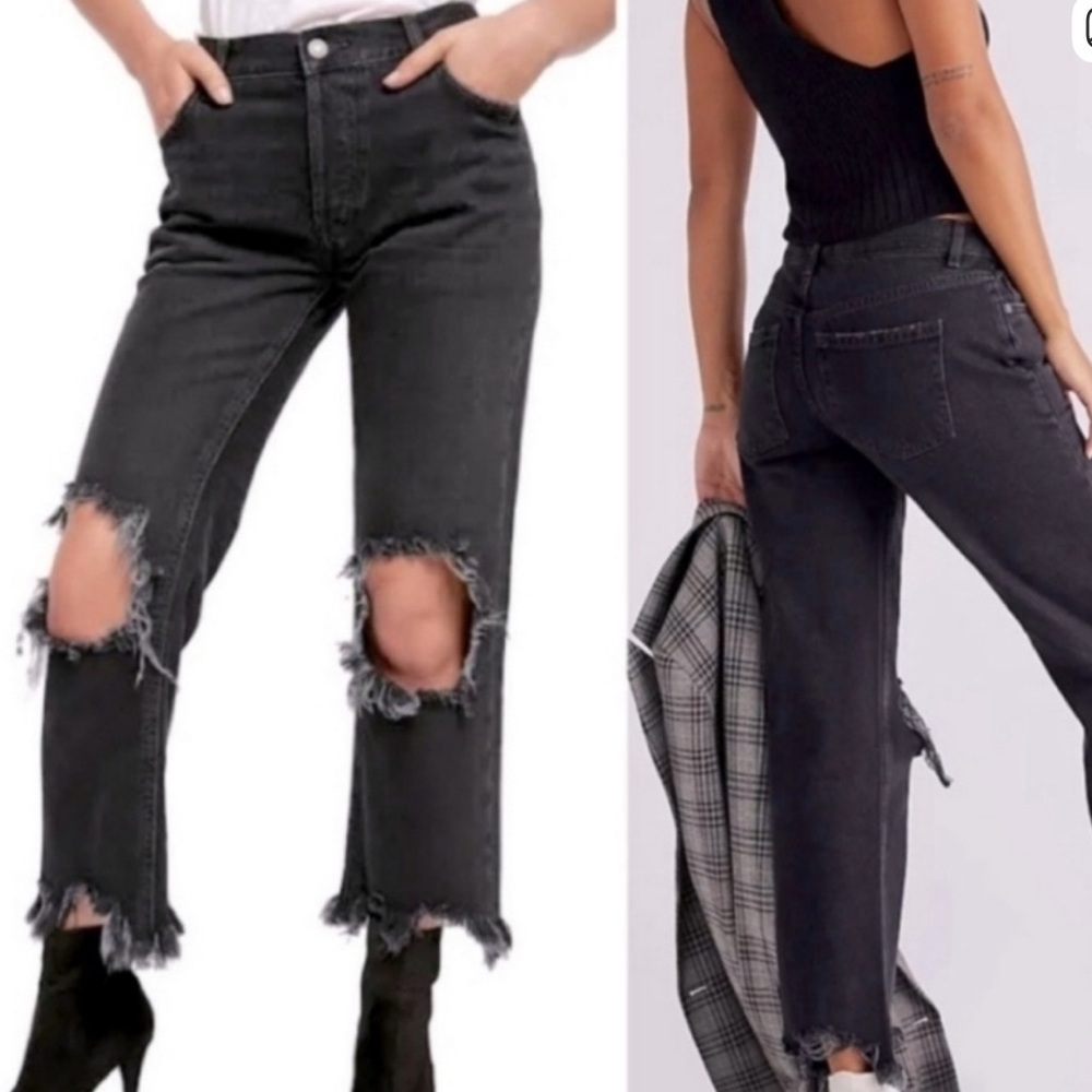 We The Free Black Distressed Straight Leg Jeans